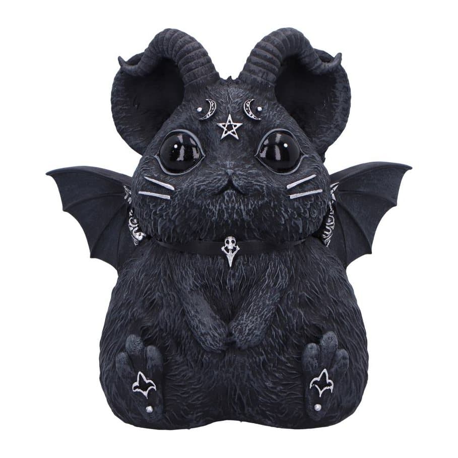 Chinchilla figurine with horns, bat wings and a skull collar