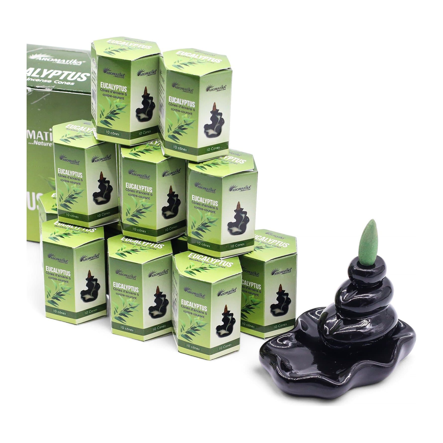 Hexagon-shaped boxes of eucalyptus backflow incense cones