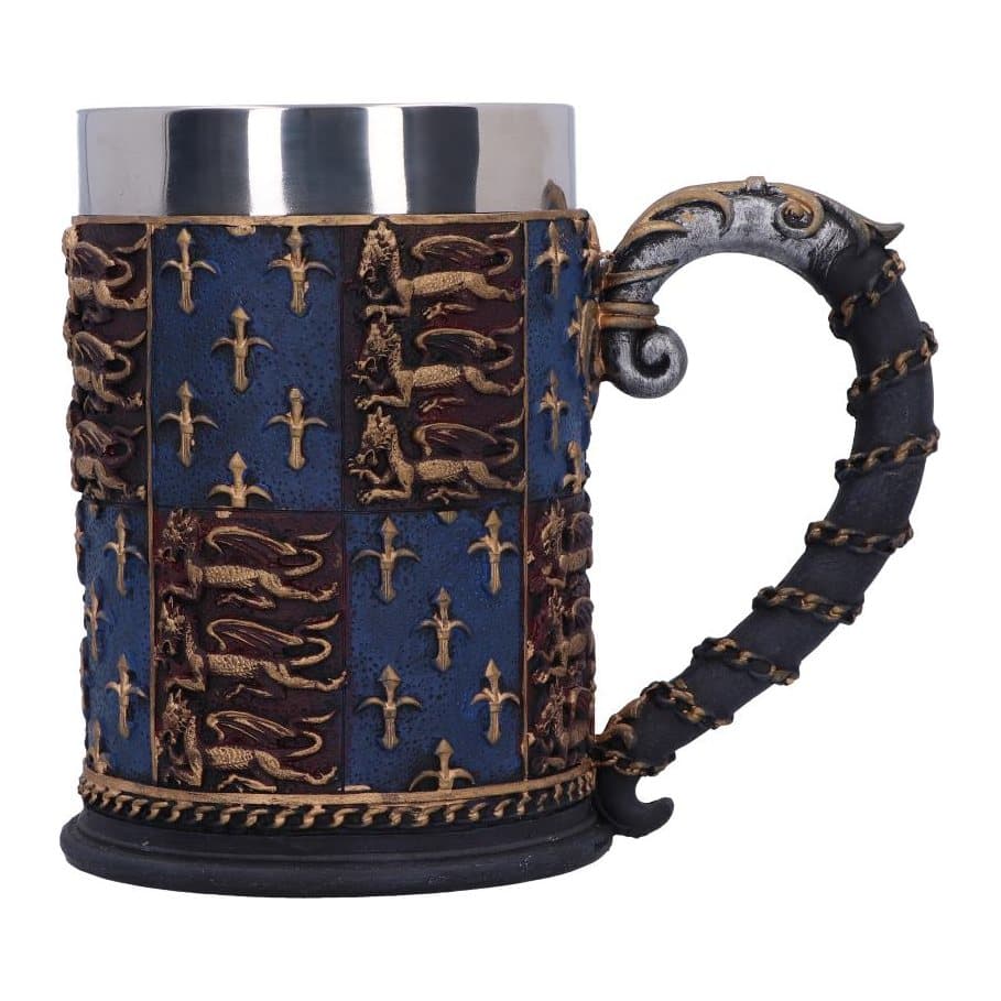 Resin tankard with gold lions on red and gold Fleur-de-Lys on blue