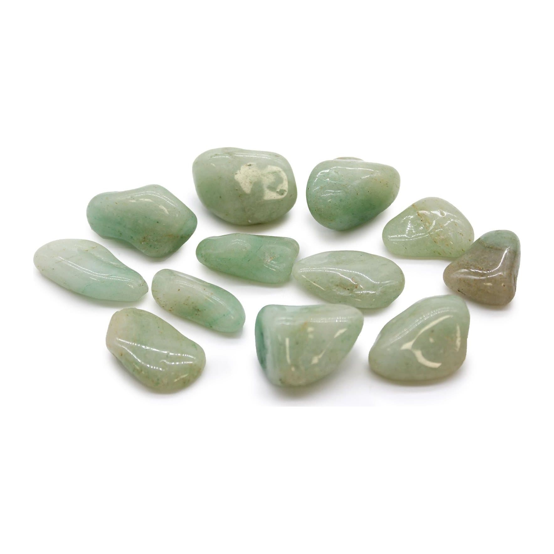 Medium green aventurine tumble stones with shimmering mica