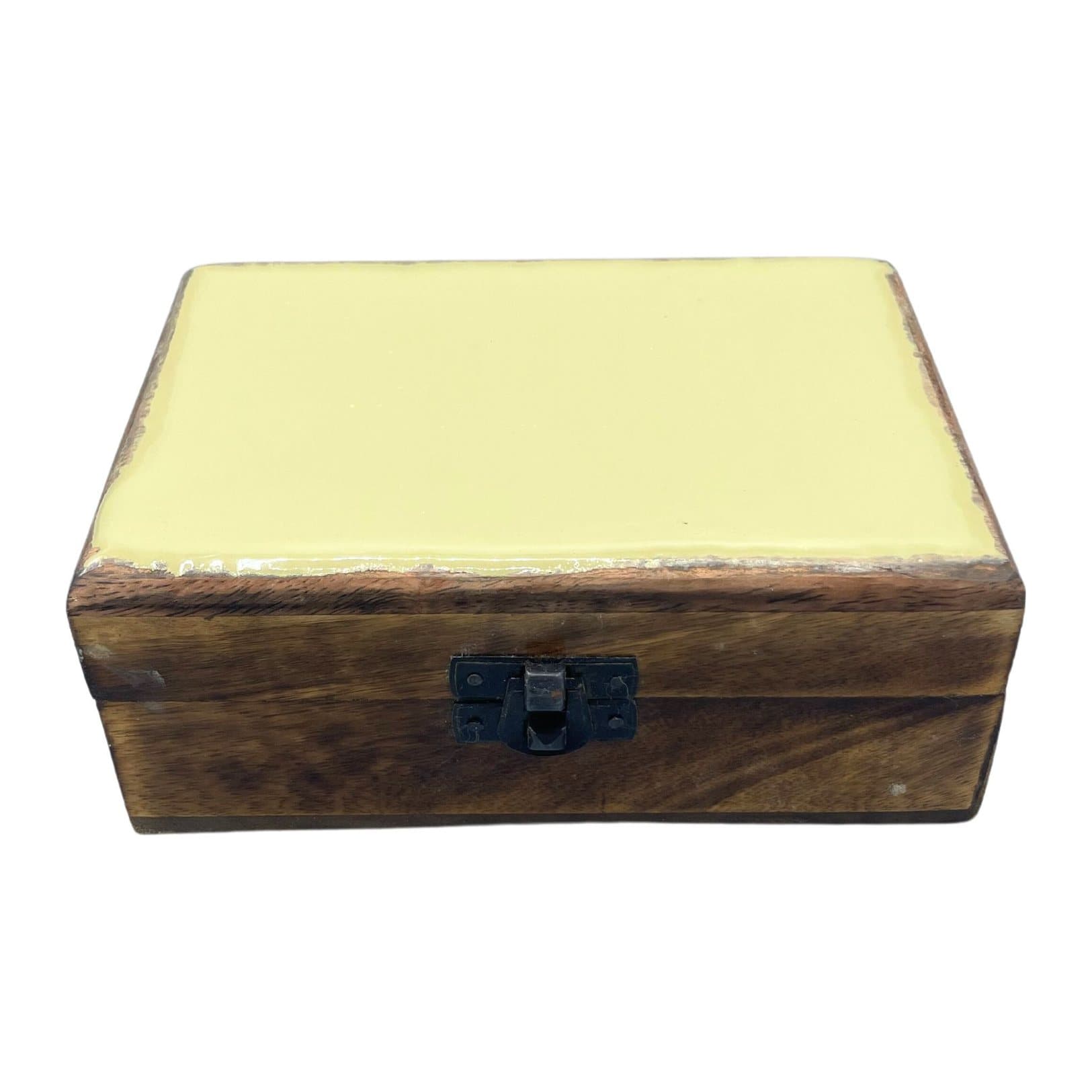 Medium ceramic glazed wood box in the Concrete design