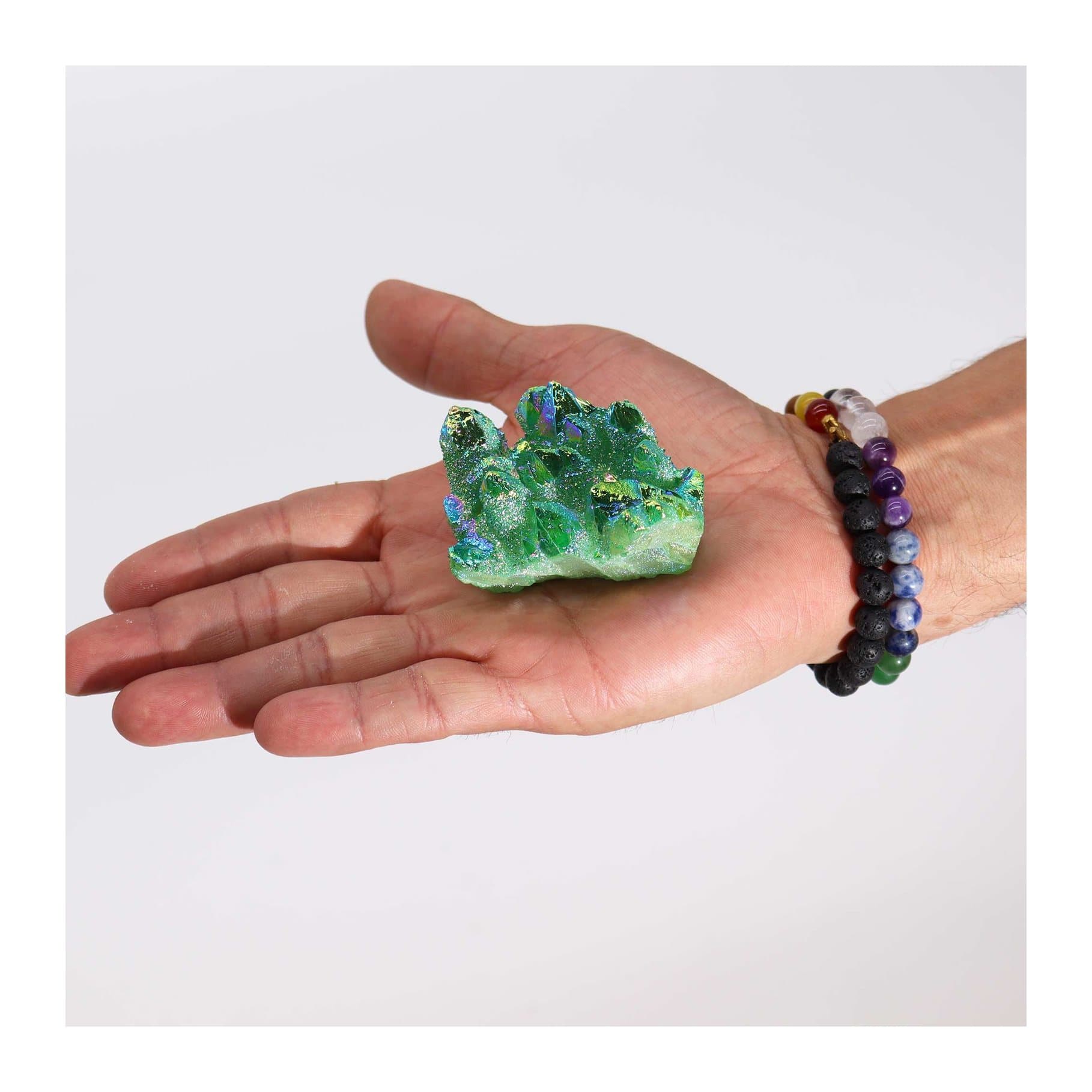 Medium aura green flame quartz crystal