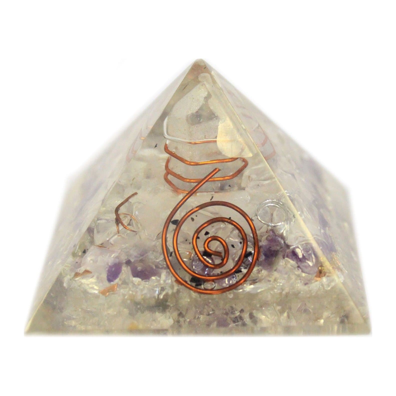Orgonite pyramid with gem chips and copper inside