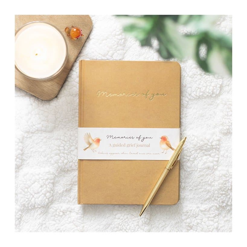 Kraft-style A5 remembrance journal with a robin