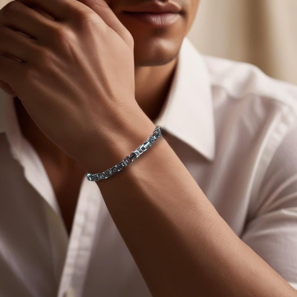 Men's silver-toned stainless steel Aztec chain bracelet