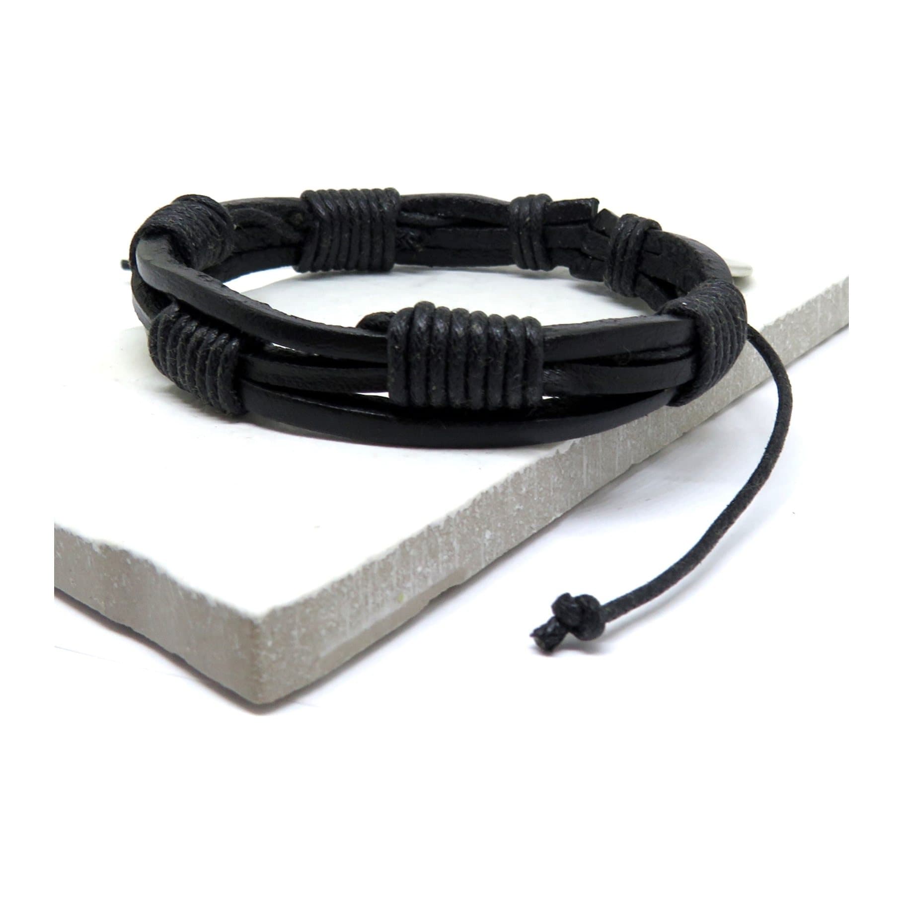 Men's black multi-strand leather and cord bracelet