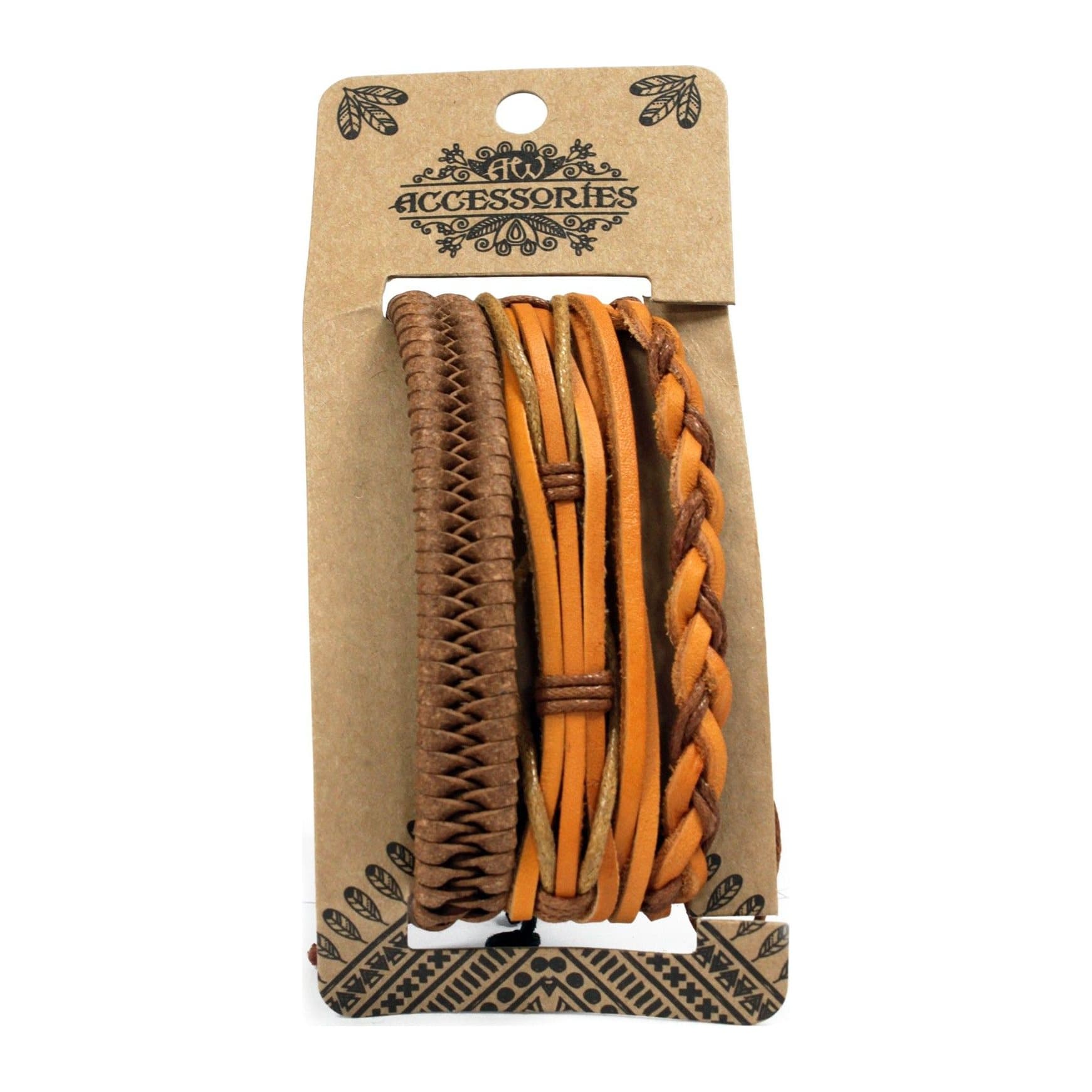 Tanned and Interesting men's bracelet set with leather and metal charms