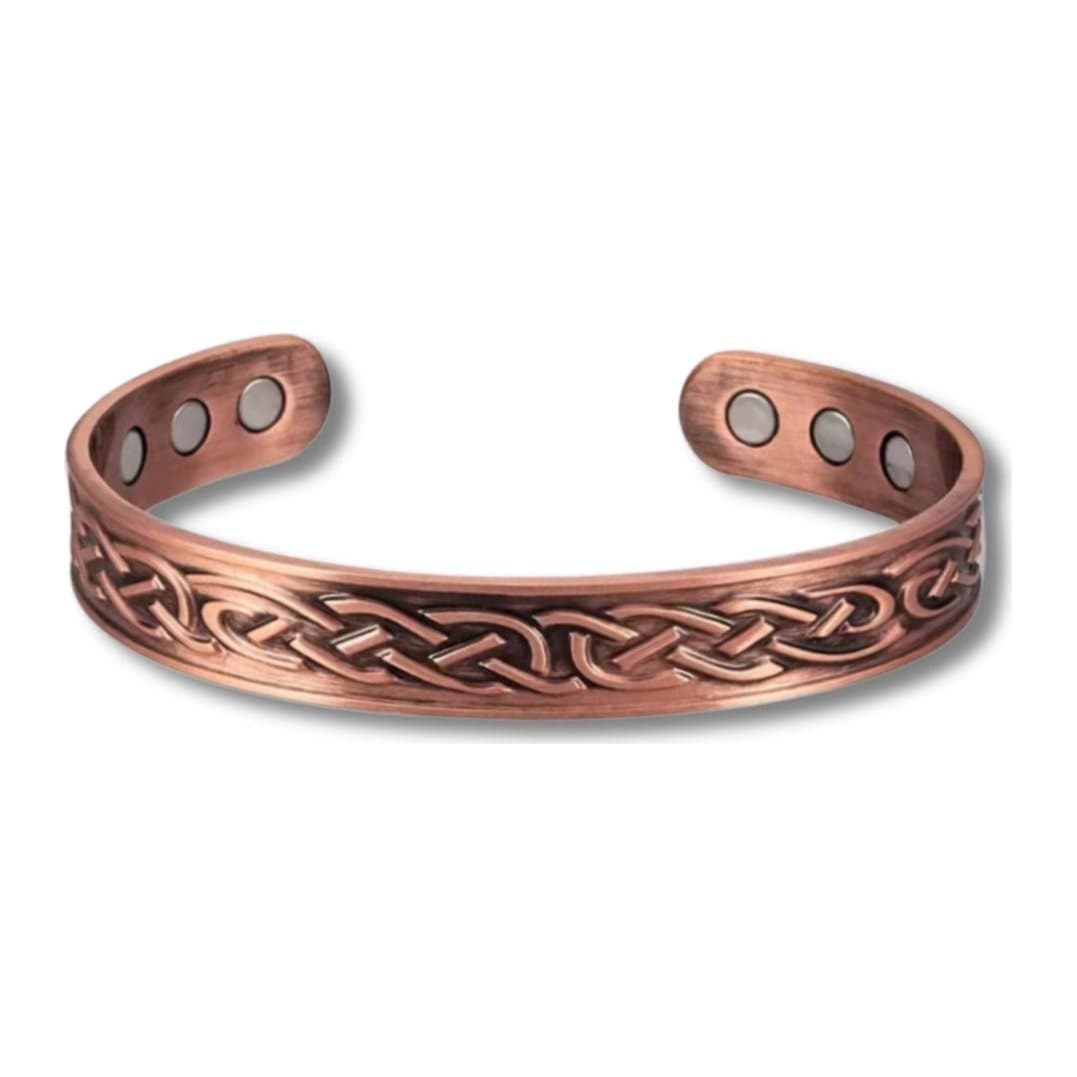 Men's Celtic copper bangle in red copper with a Celtic design