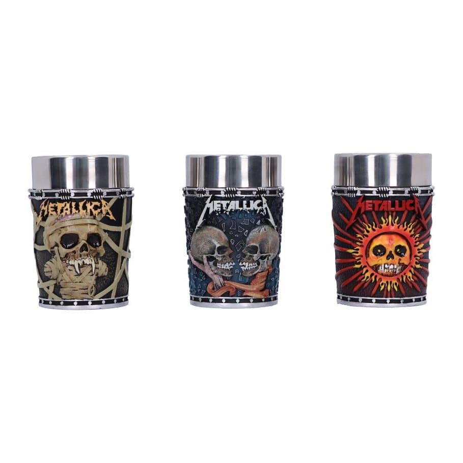 Set of three Metallica Pushead art resin shot glasses
