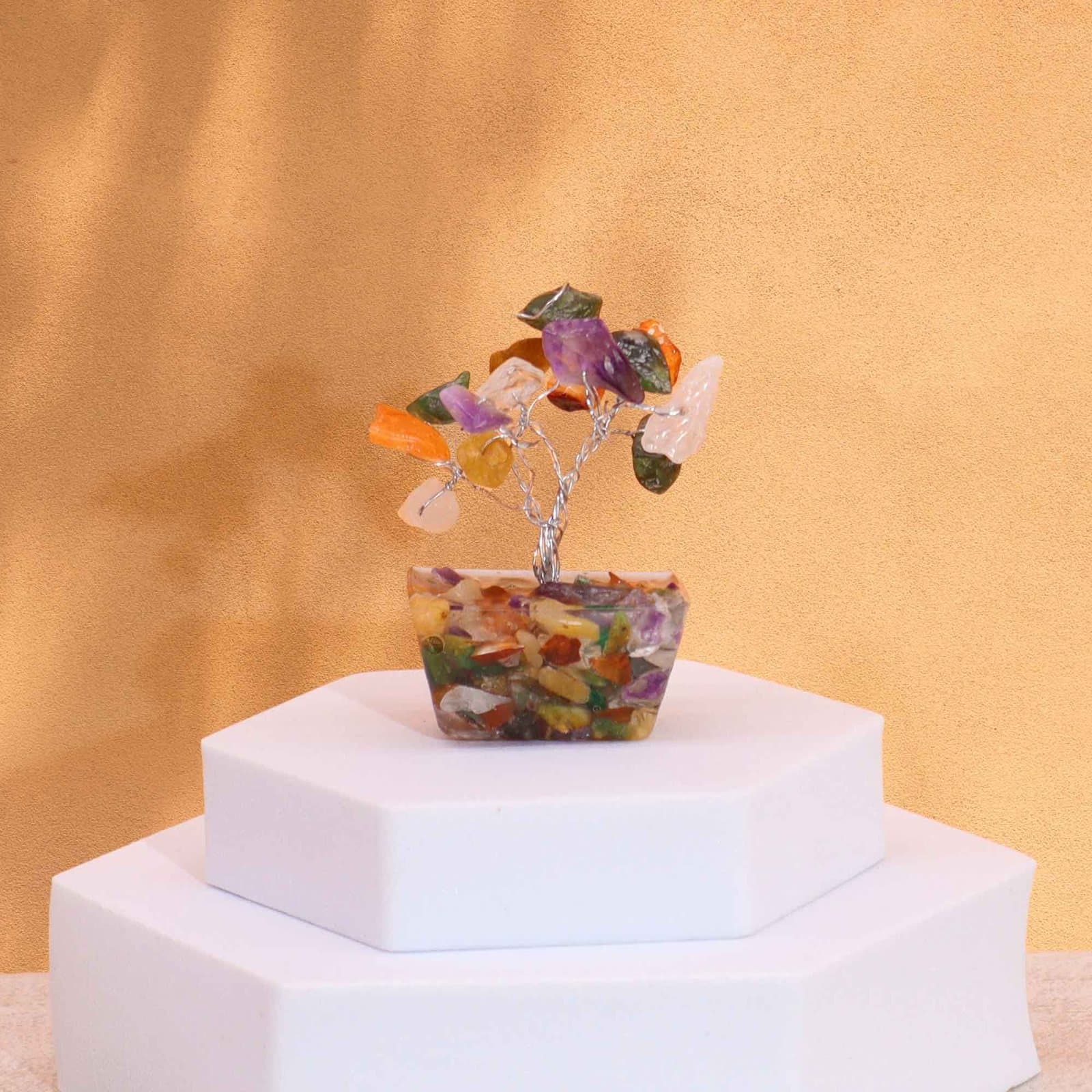 Mini gemstone tree on an orgonite base with multi-coloured stones