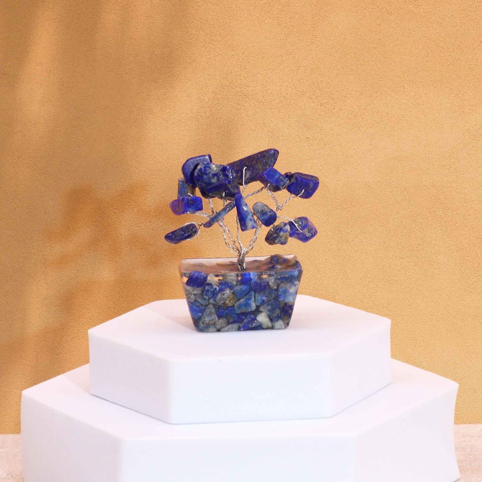 Mini gemstone tree with sodalite gemstones on an orgonite base
