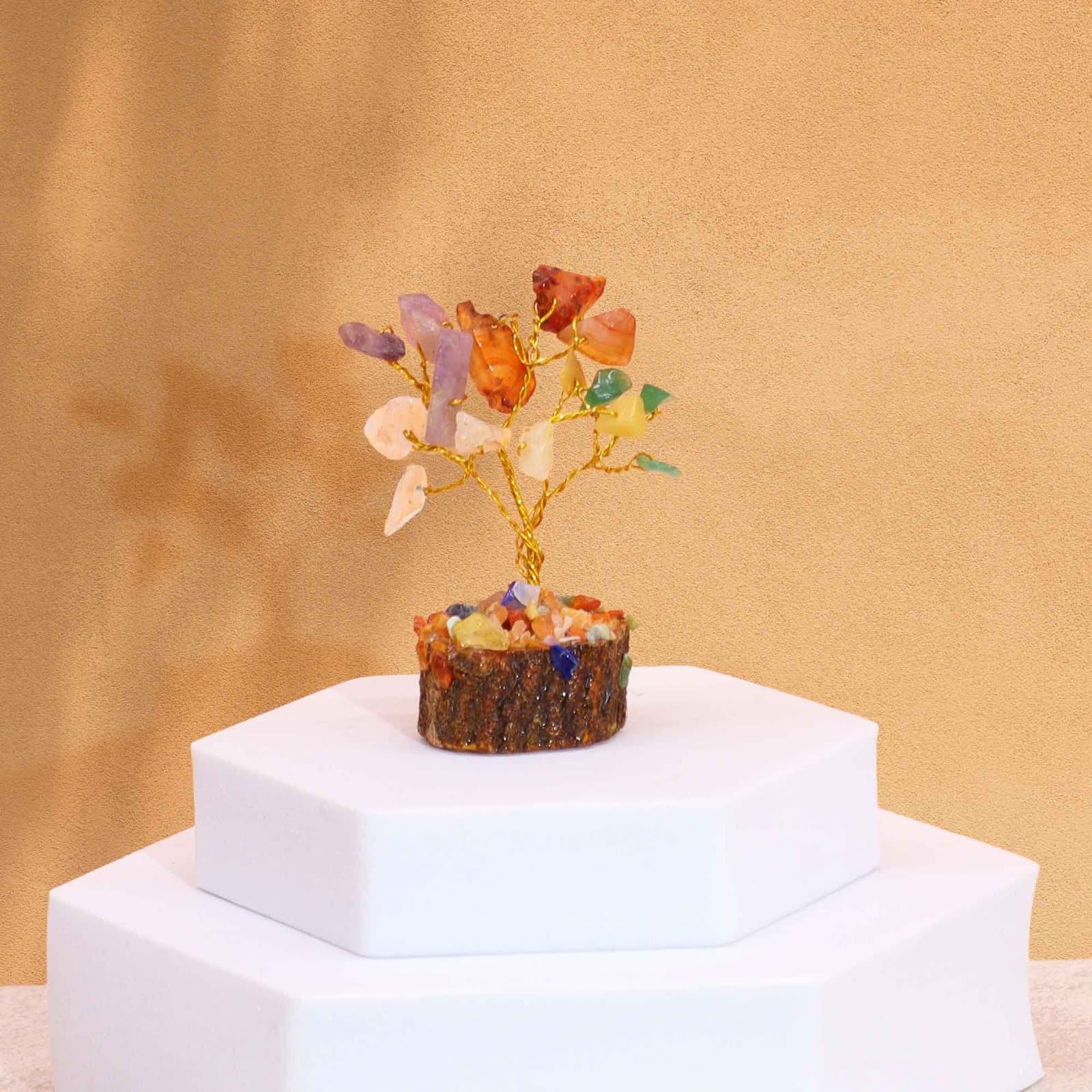 Mini gemstone tree on a wood base with multi stones