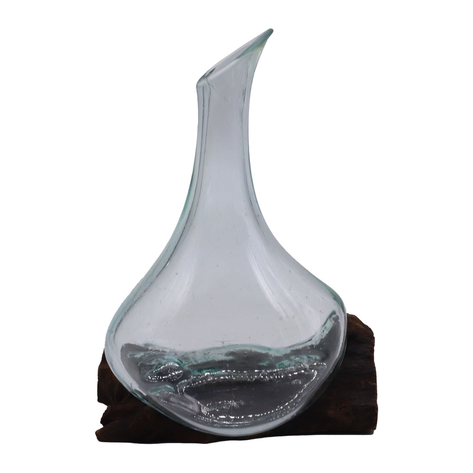 Hand-blown glass mini decanter set on a reclaimed Gamal wood base