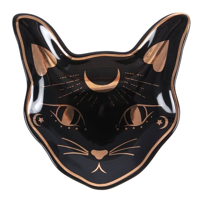 Cat face shaped trinket dish with gold foil accents