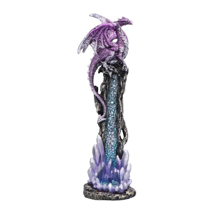 Purple dragon perched on a crystal base, used as an incense stick holder