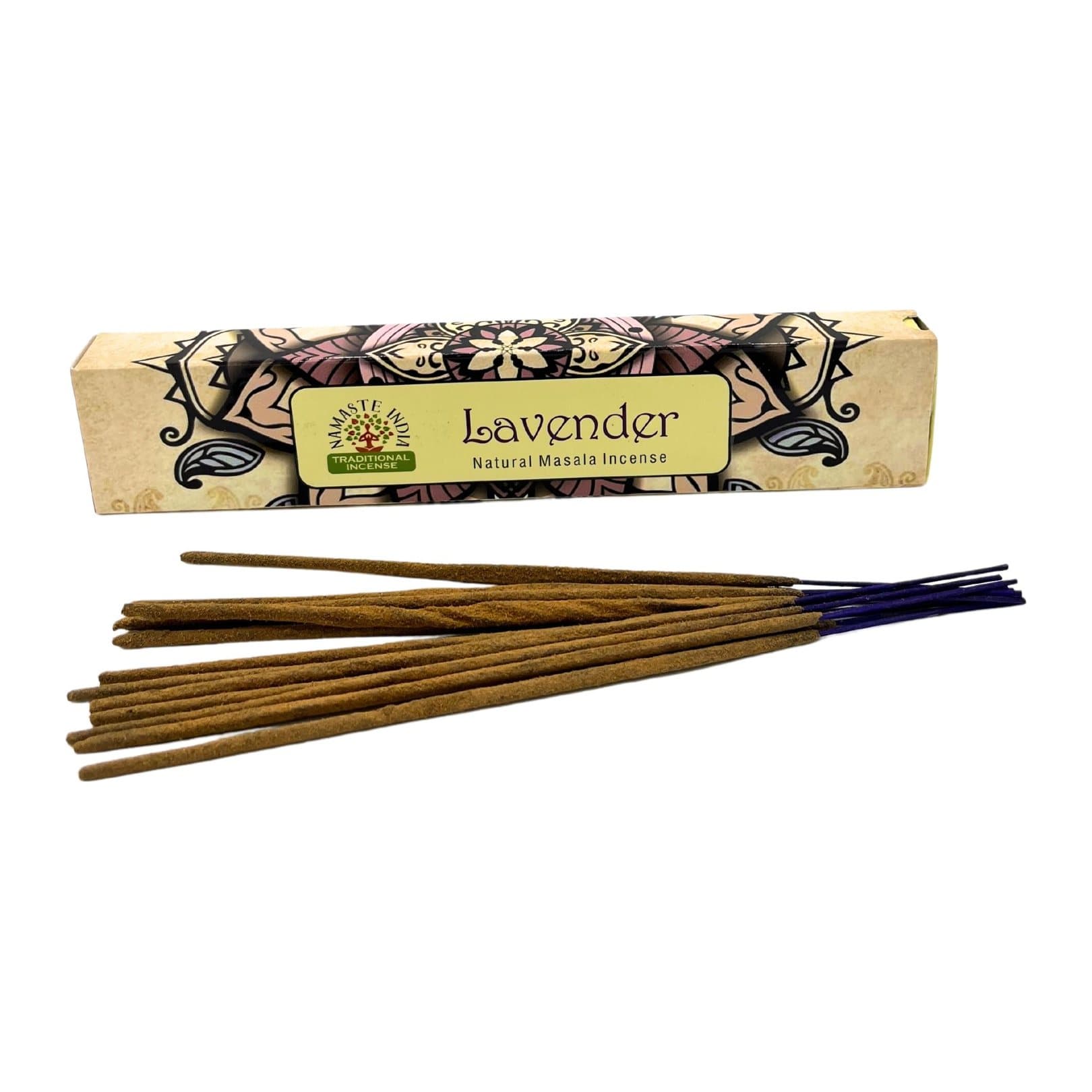 Pack of 2 lavender masala incense sticks with mandala patterns on the packs
