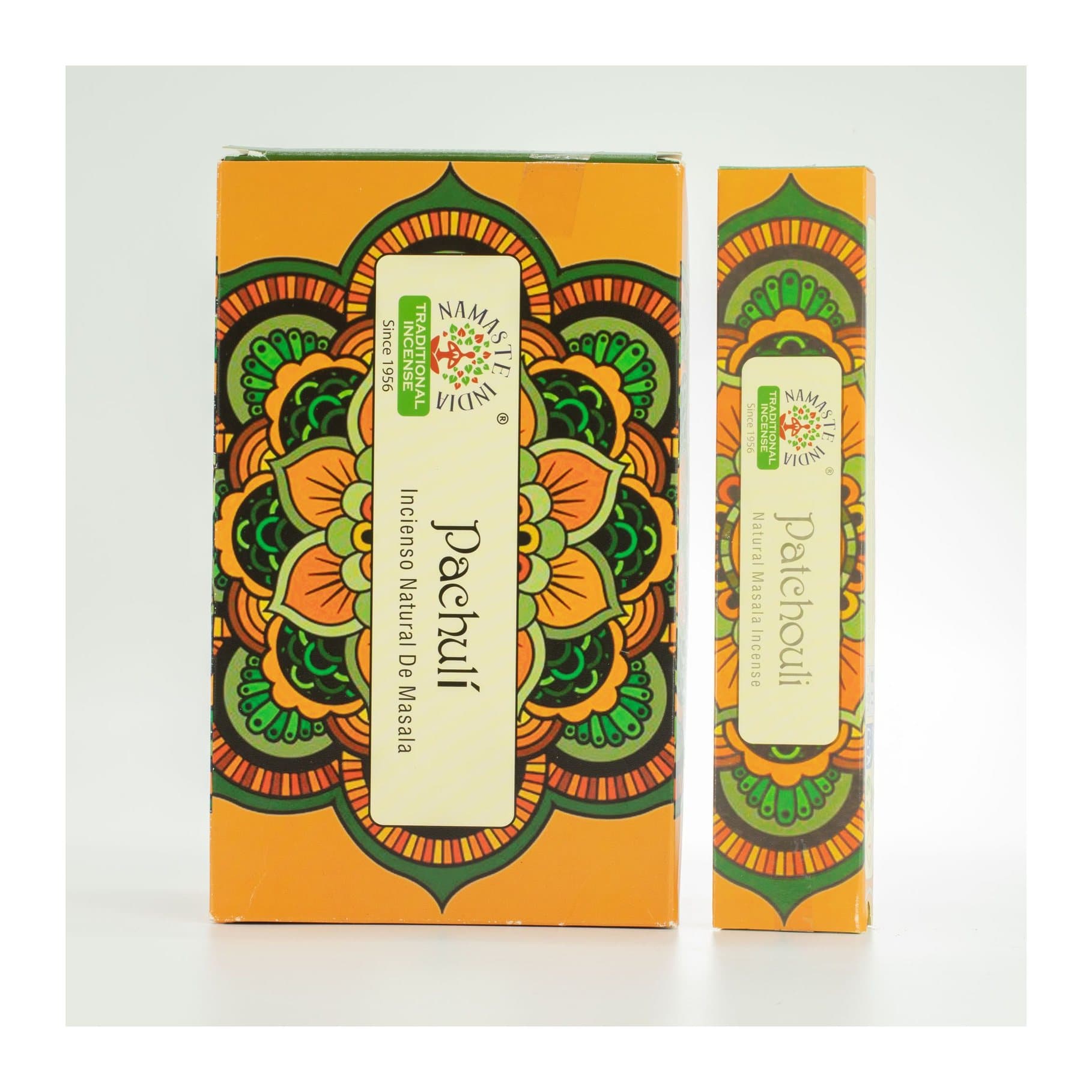 Namaste patchouli masala incense sticks in colourful mandala-inspired packaging