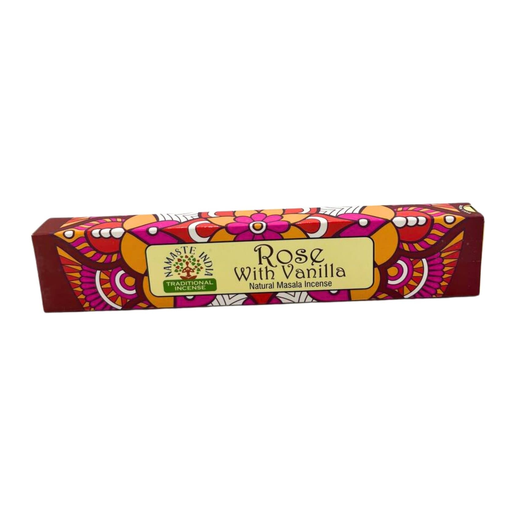 Pack of 2 Namaste Masala rose with vanilla incense sticks in a mandala-patterned box