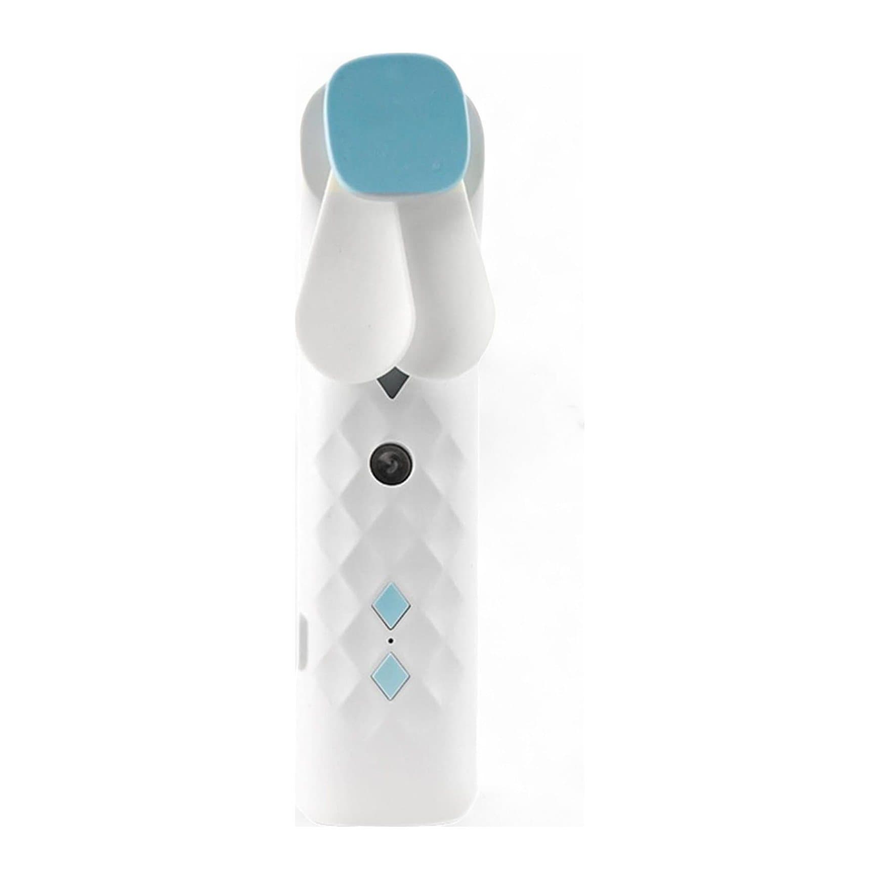 Compact nano mist face fan and spray in plastic, in white or pink