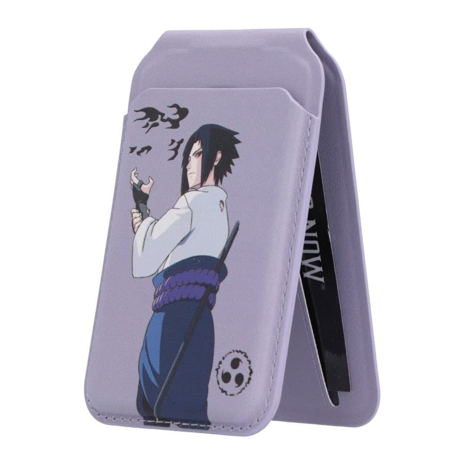 Light purple Sasuke MagSafe card holder with a Sasuke portrait