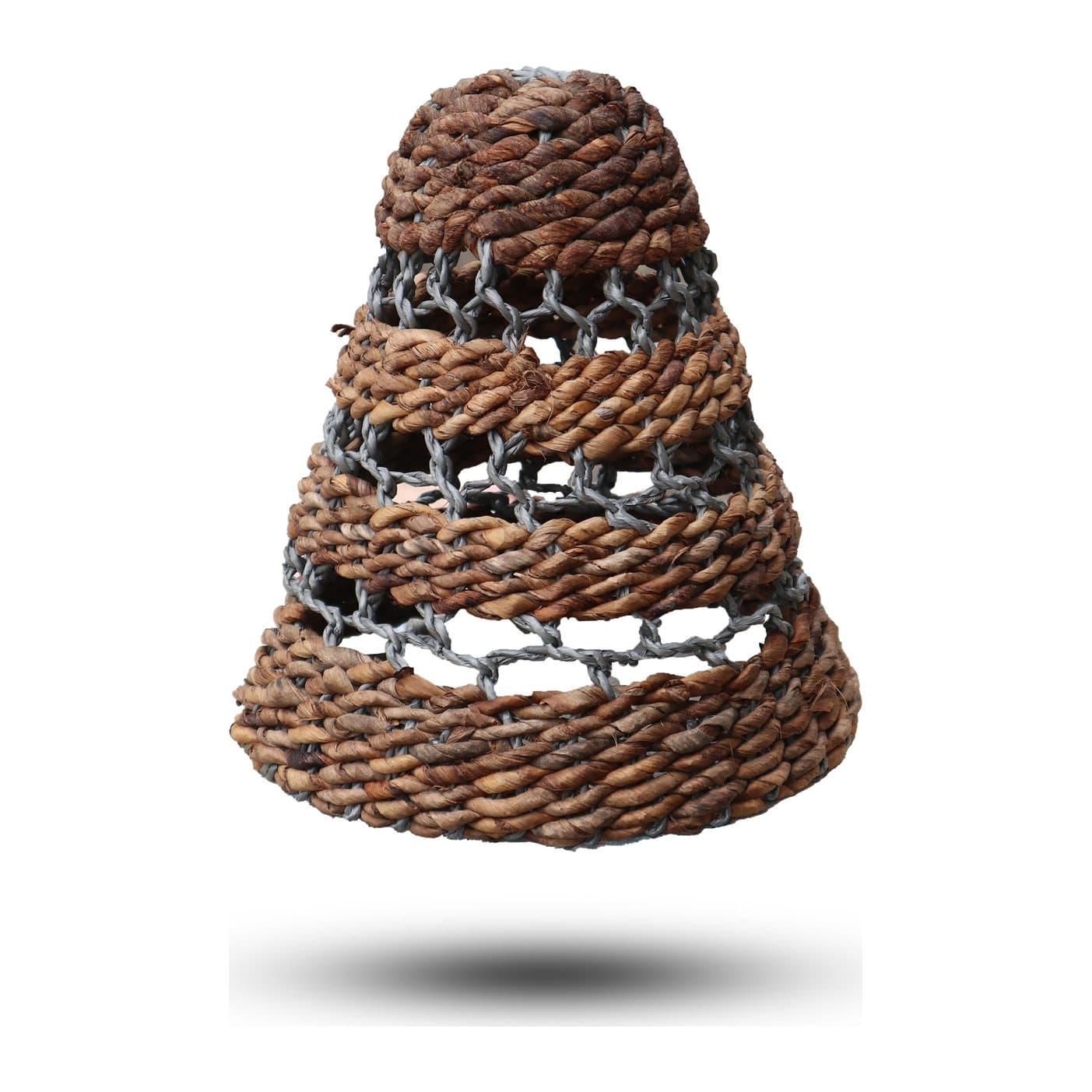 Set of 3 natural banana leaf lamp shades with abu-abu raffia