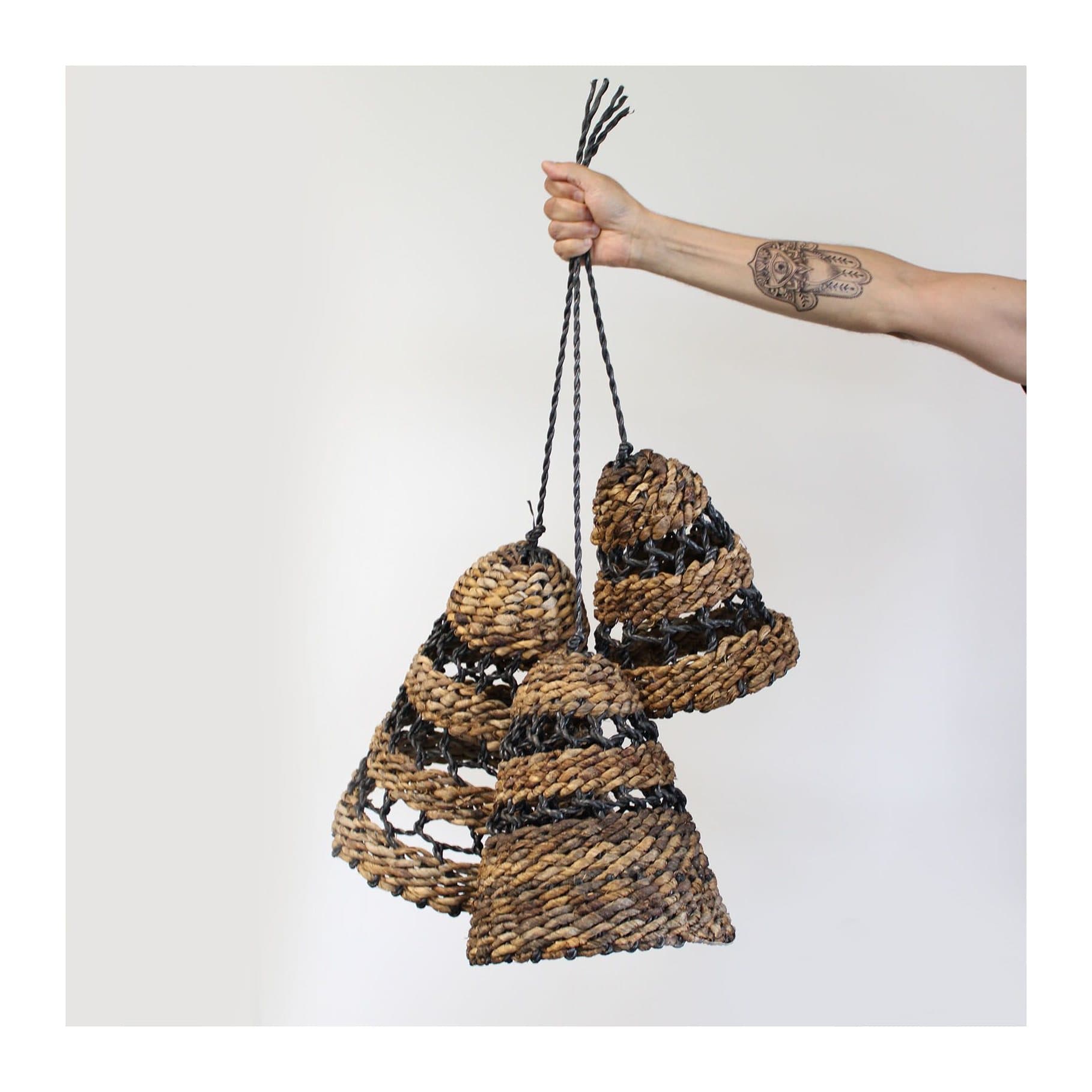 Set of three natural banana leaf lamp shades