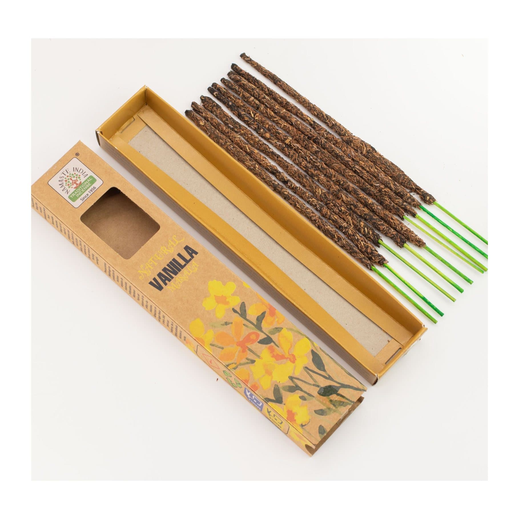 Natural kraft-style box with a window, vanilla masala incense sticks