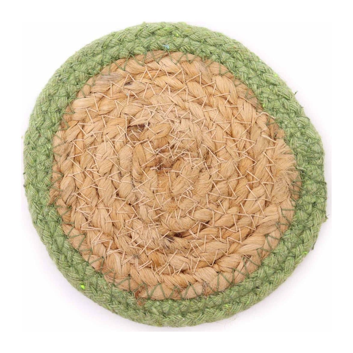 Set of four olive bordered jute and cotton coasters