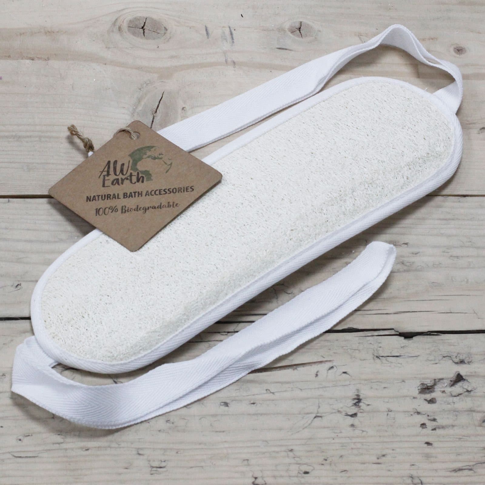 Long slim natural loofah back scrub with cotton