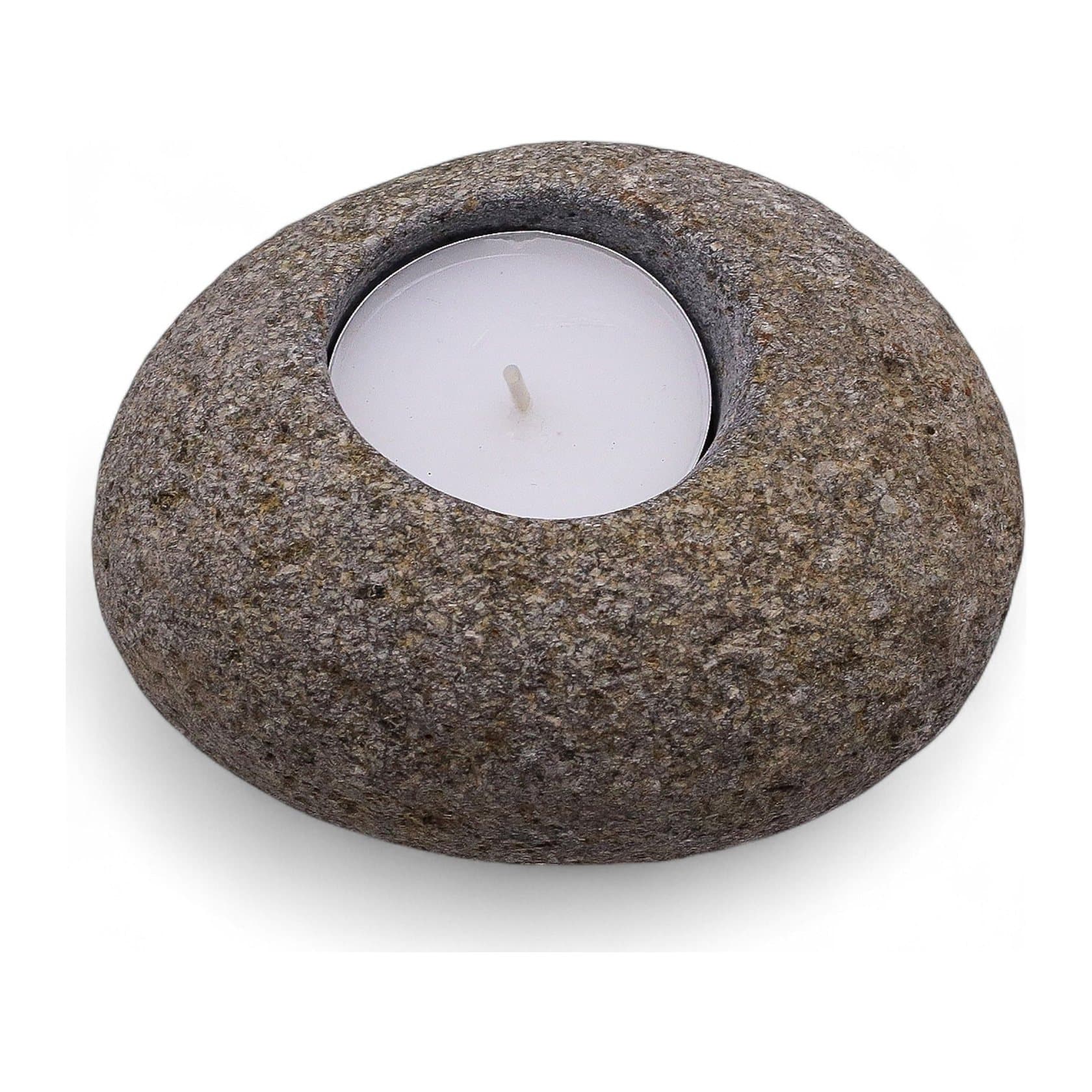 Natural riverstone candle holder with a smooth finish and raw texture