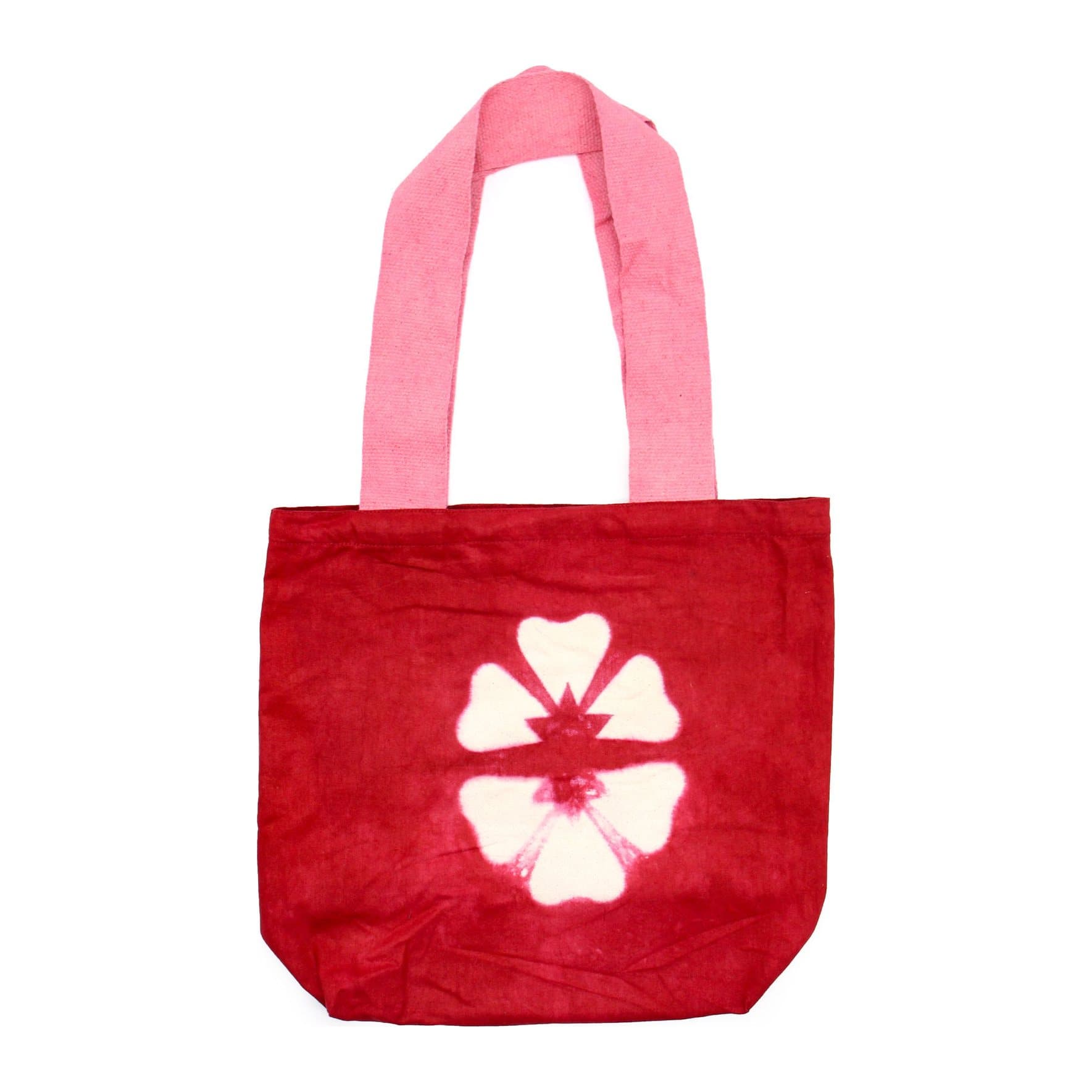 Tie-dye cotton bag with a maroon flower design