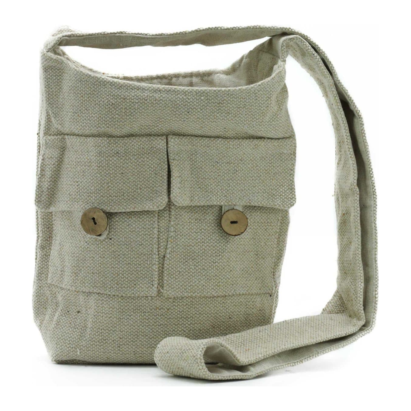 Natural cotton bag with two pockets and a long strap