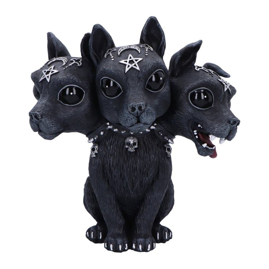 Large Diabarkus three-headed gothic figurine with crimson details