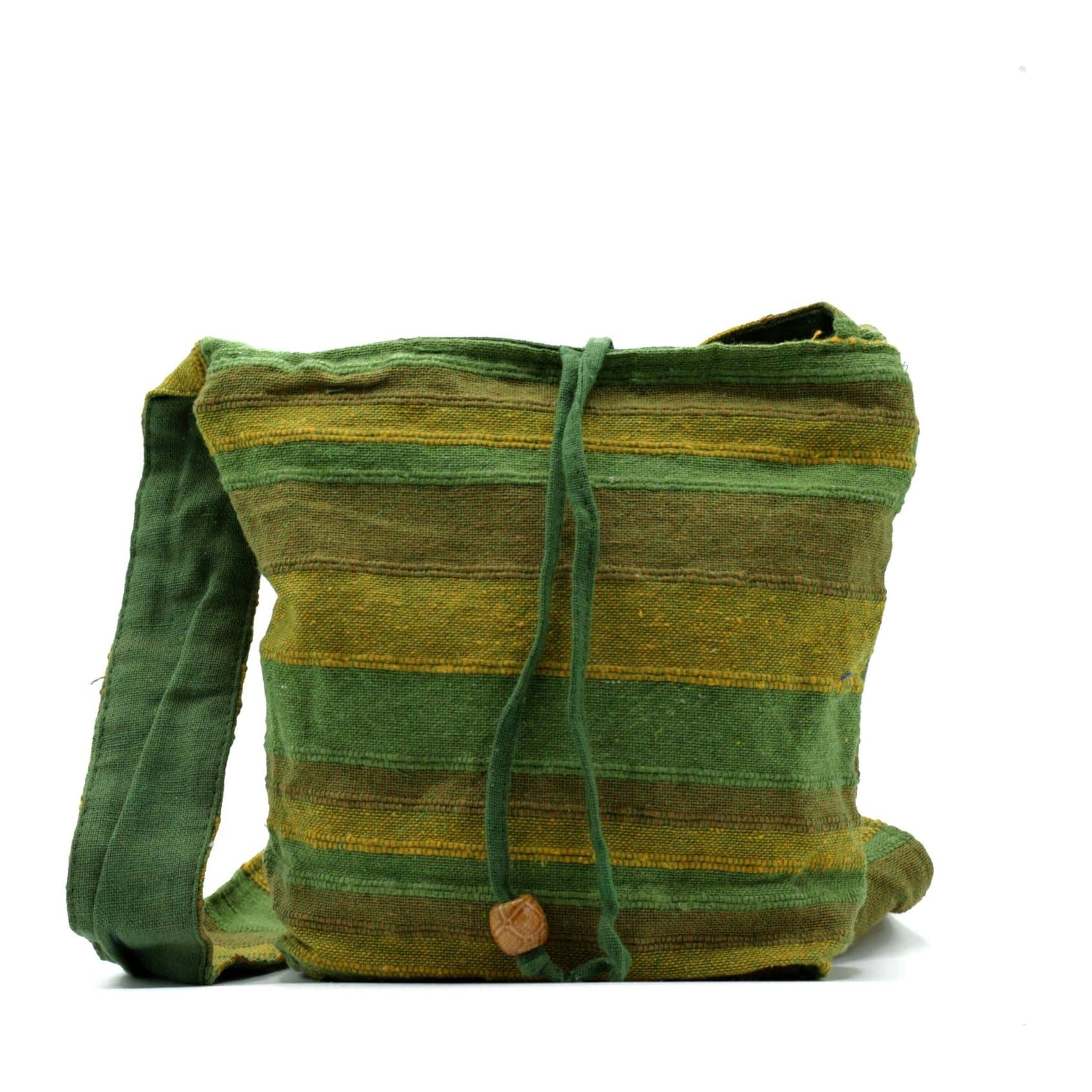 Nepal sling bag with lime green and sunshine yellow vertical stripes
