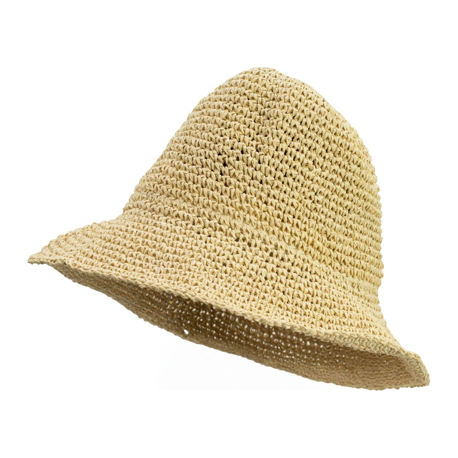 Floppy natural beige paper straw sun hat with a curved brim