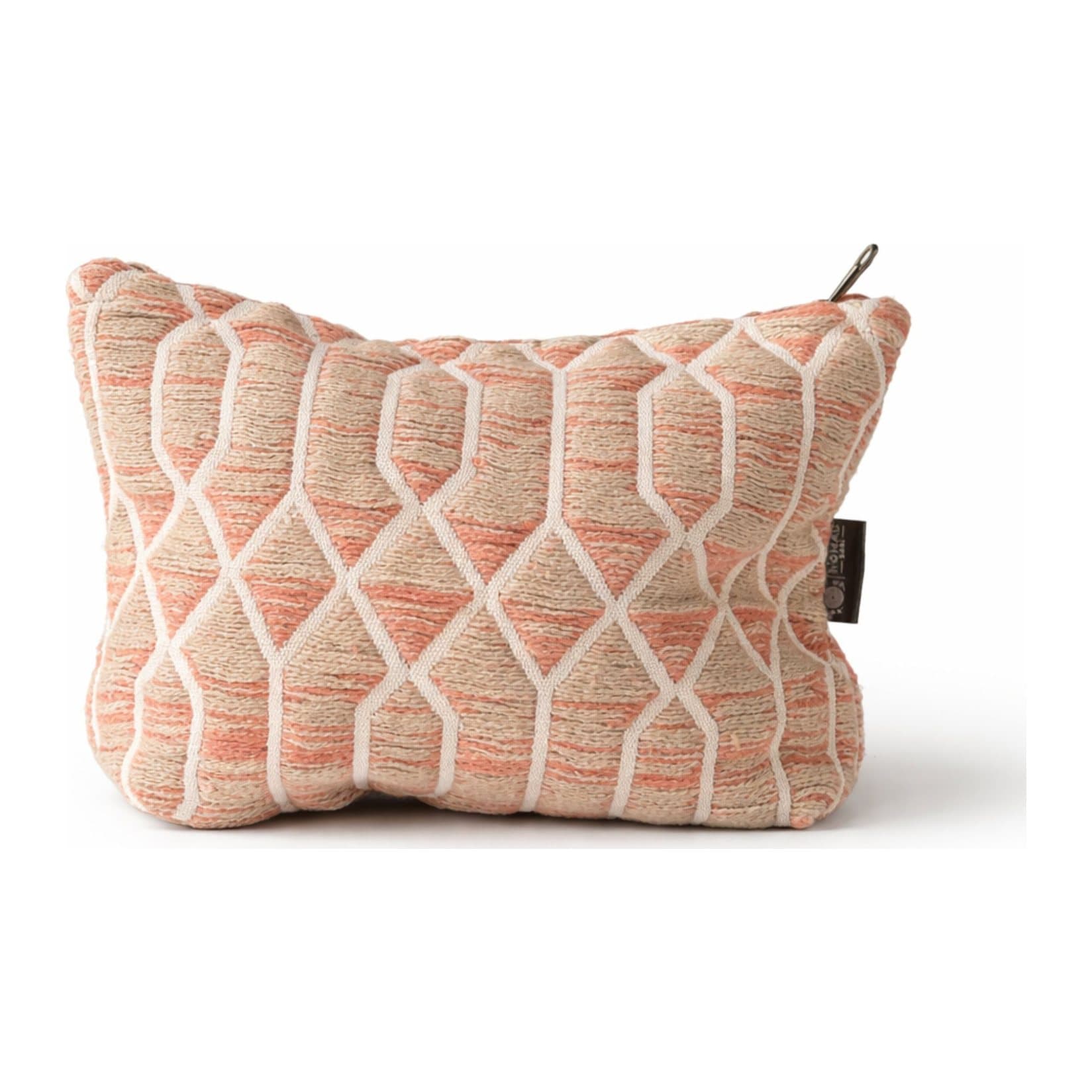 Rose Lattice jacquard toiletry bag in gentle rose tones with a woven pattern