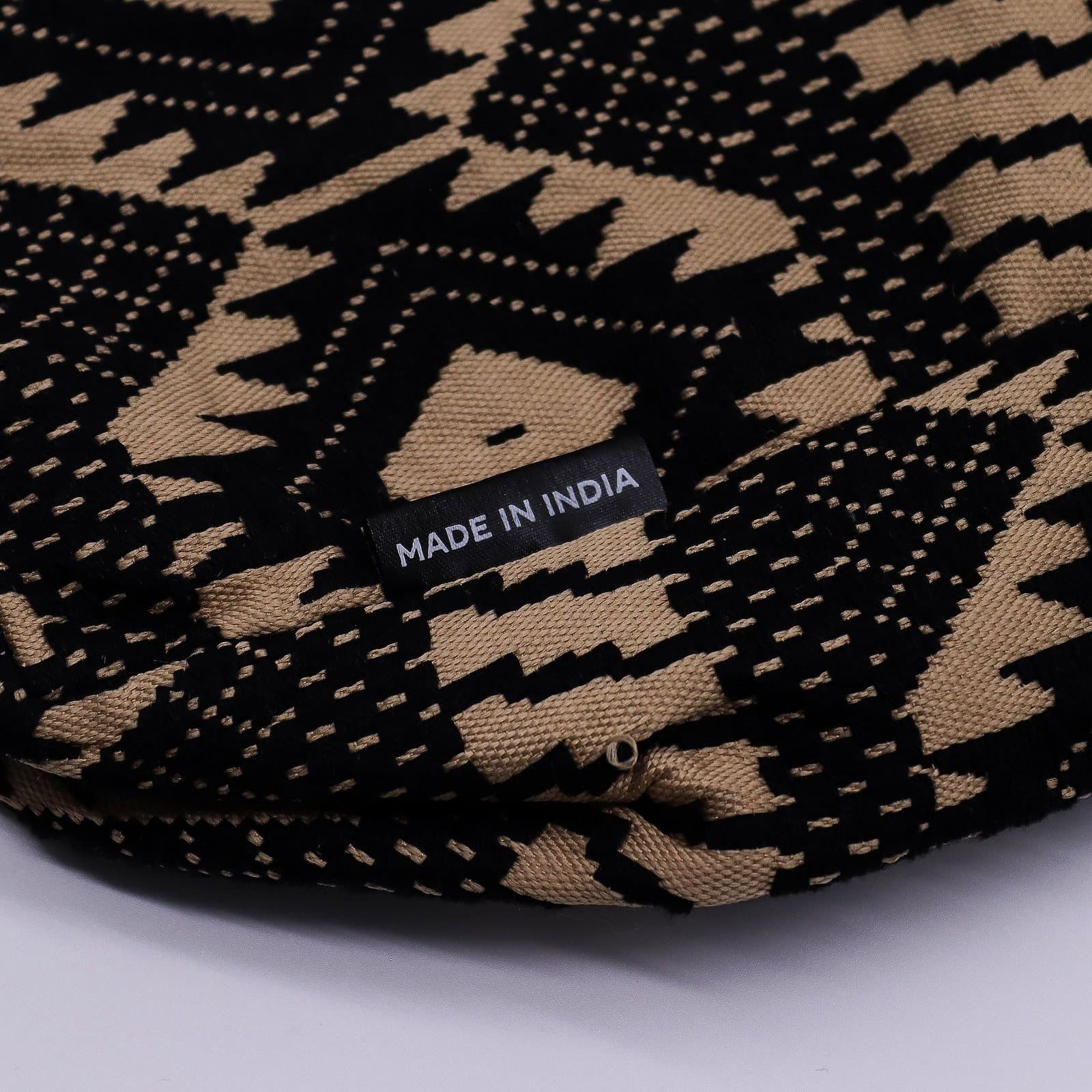 Desert Loom jacquard tote bag with geometric pattern and shoulder straps