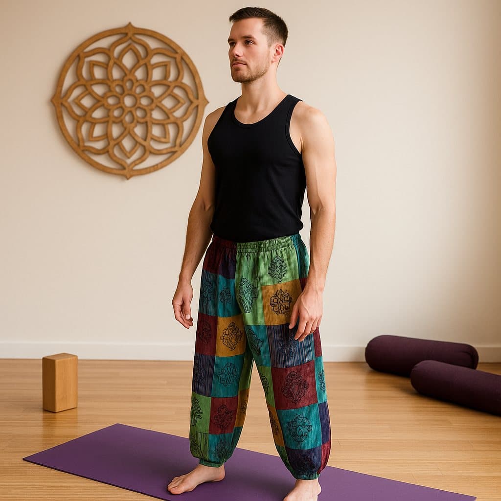 Nomad Sari mushroom pants with block print designs