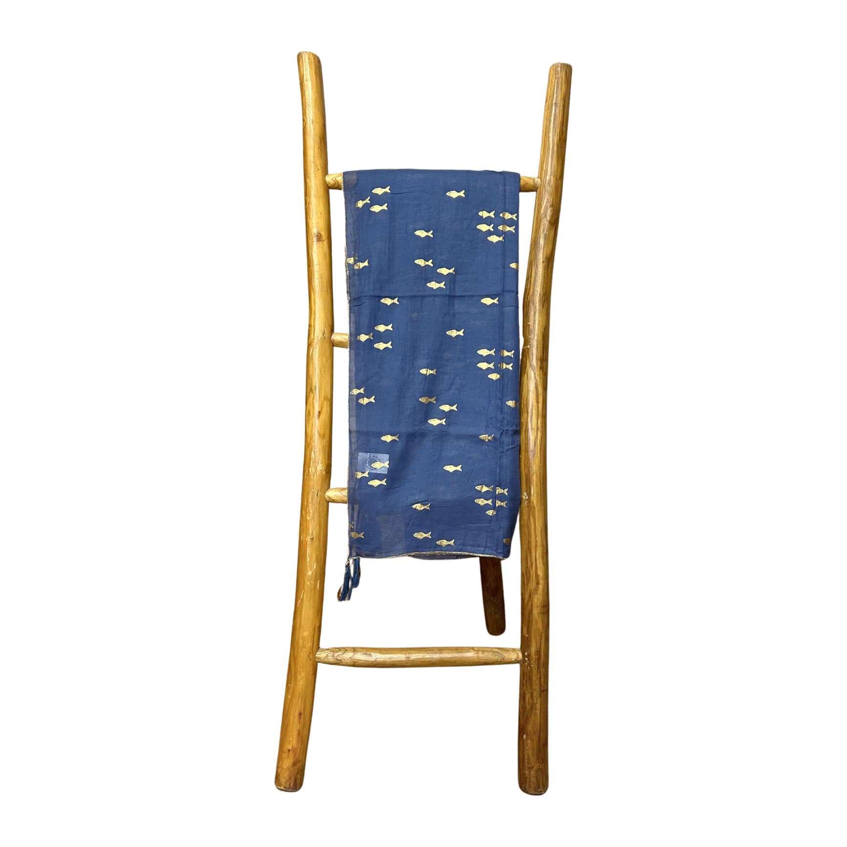 Sea blue pareo scattered with delicate gold fish prints