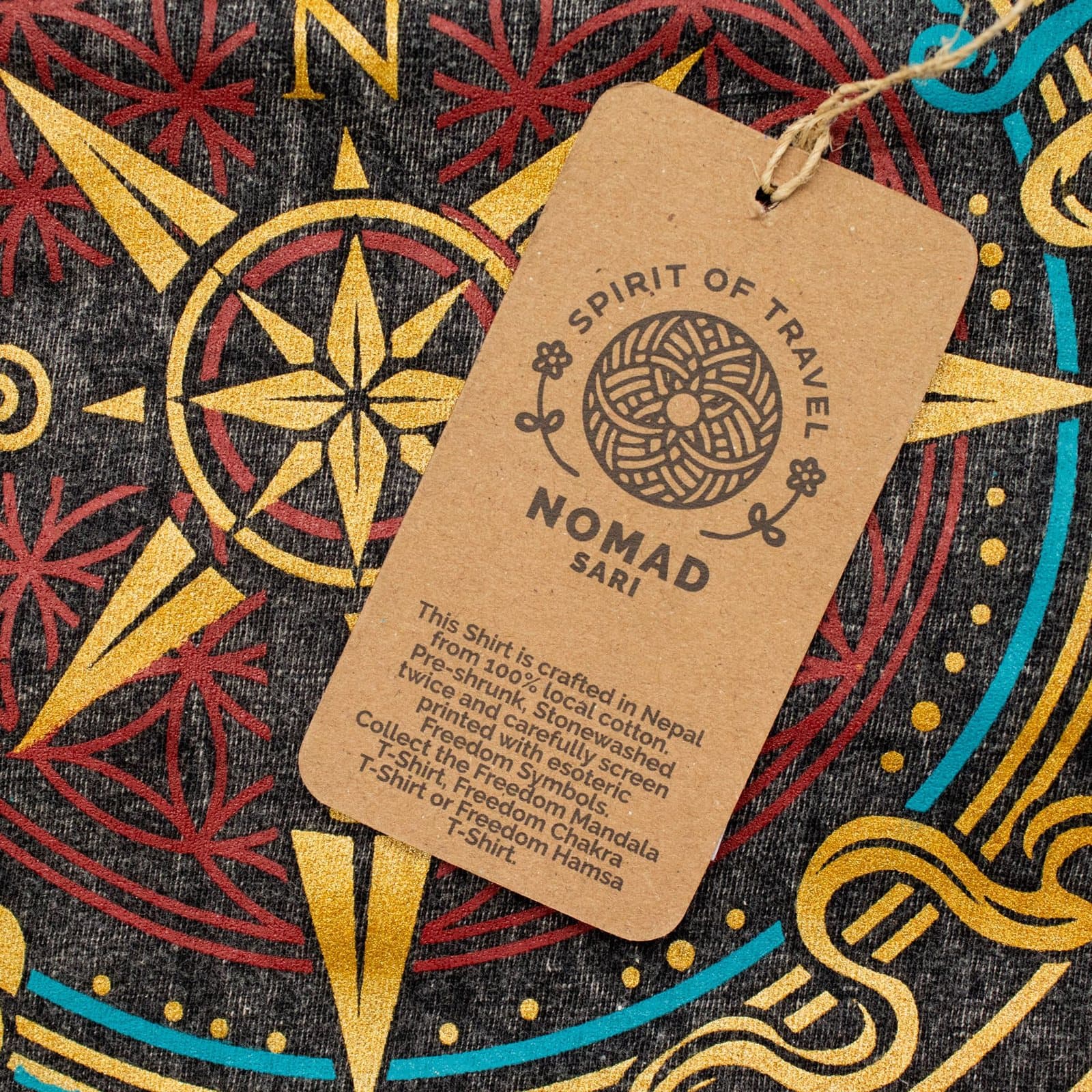 Charcoal stonewashed cotton t-shirt with Compass of Life design