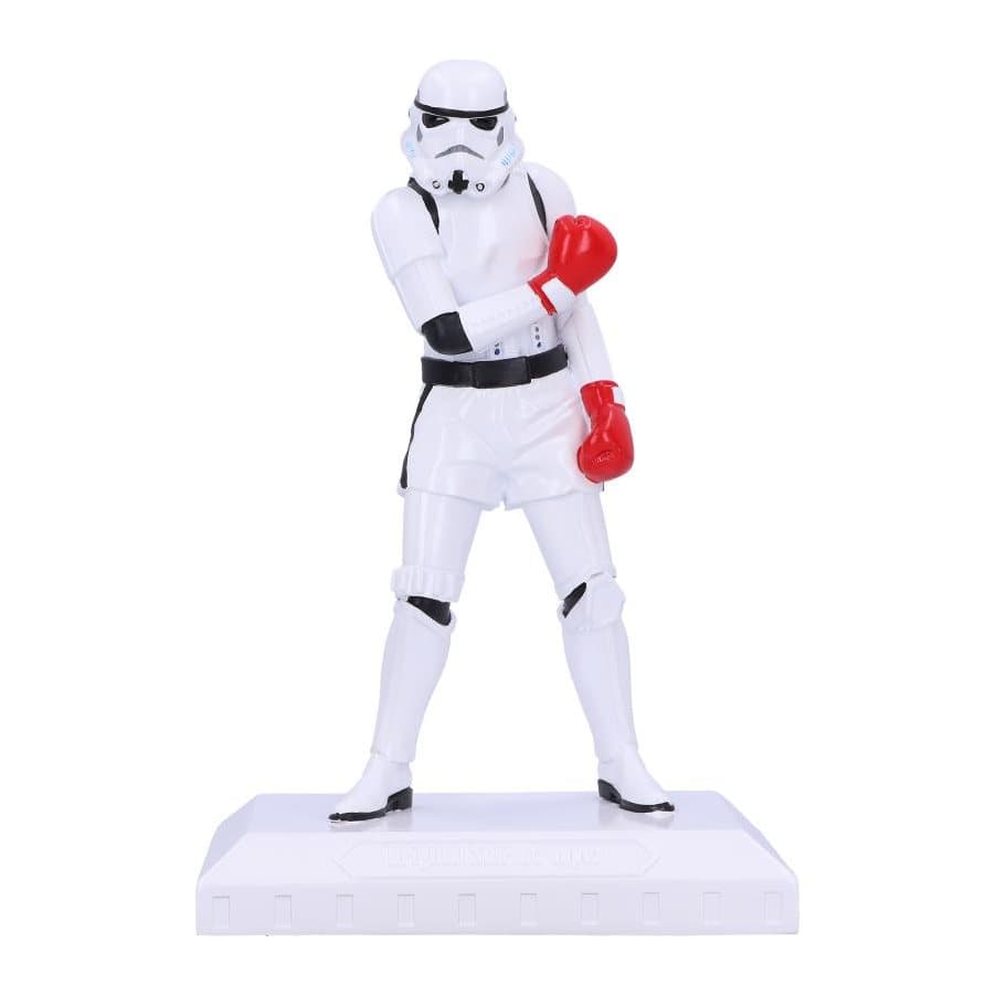 Stormtrooper figurine in boxing shorts and red boxing gloves