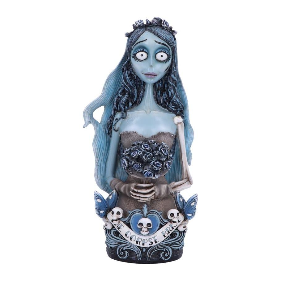 Corpse Bride Emily bust showing Emily holding a bouquet in her skeleton hands