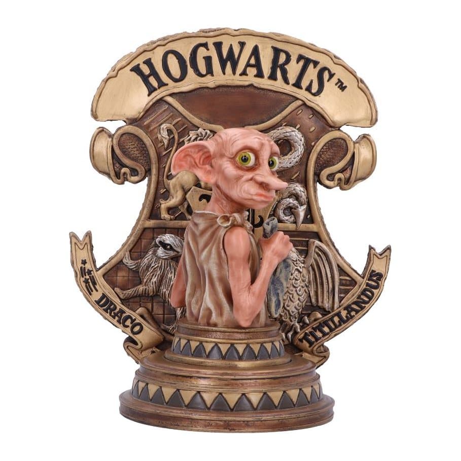 Harry Potter Dobby bookend with Dobby in front of the Hogwarts crest