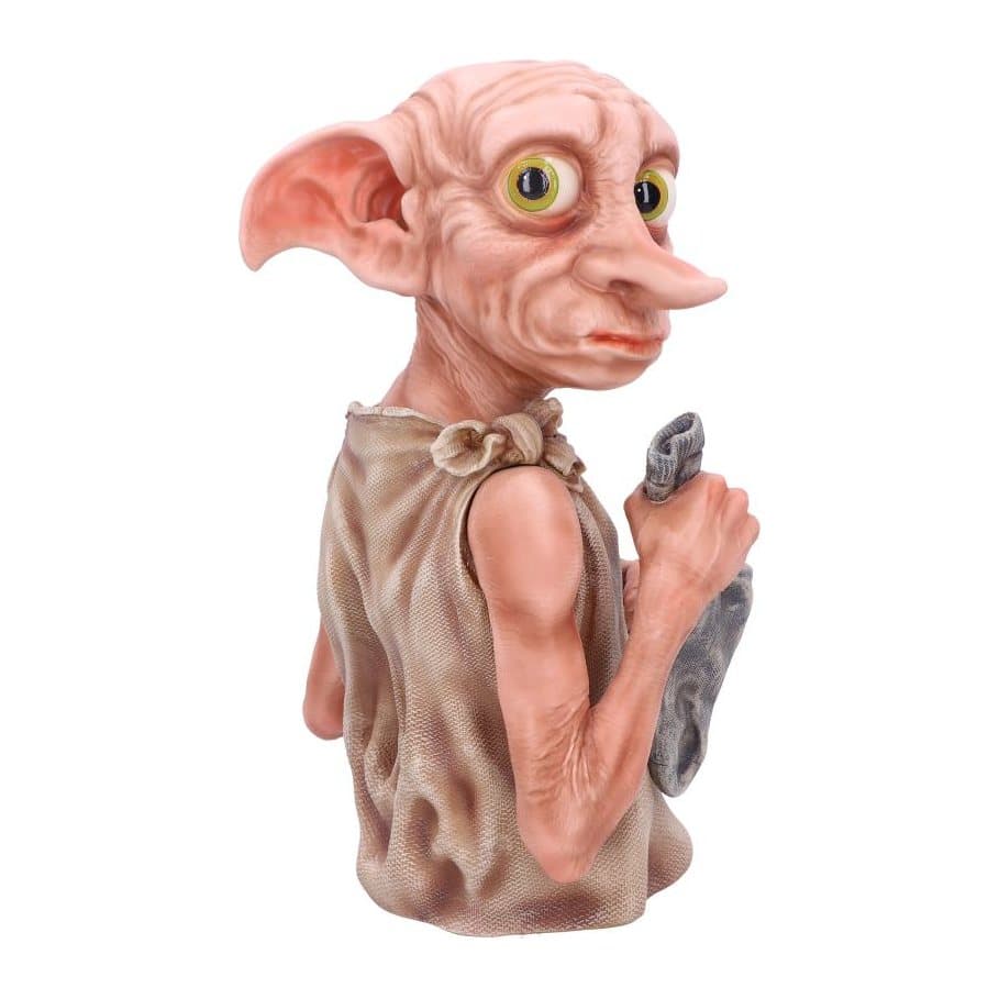 Harry Potter Dobby bust looking over his shoulder, dressed in a pillow case