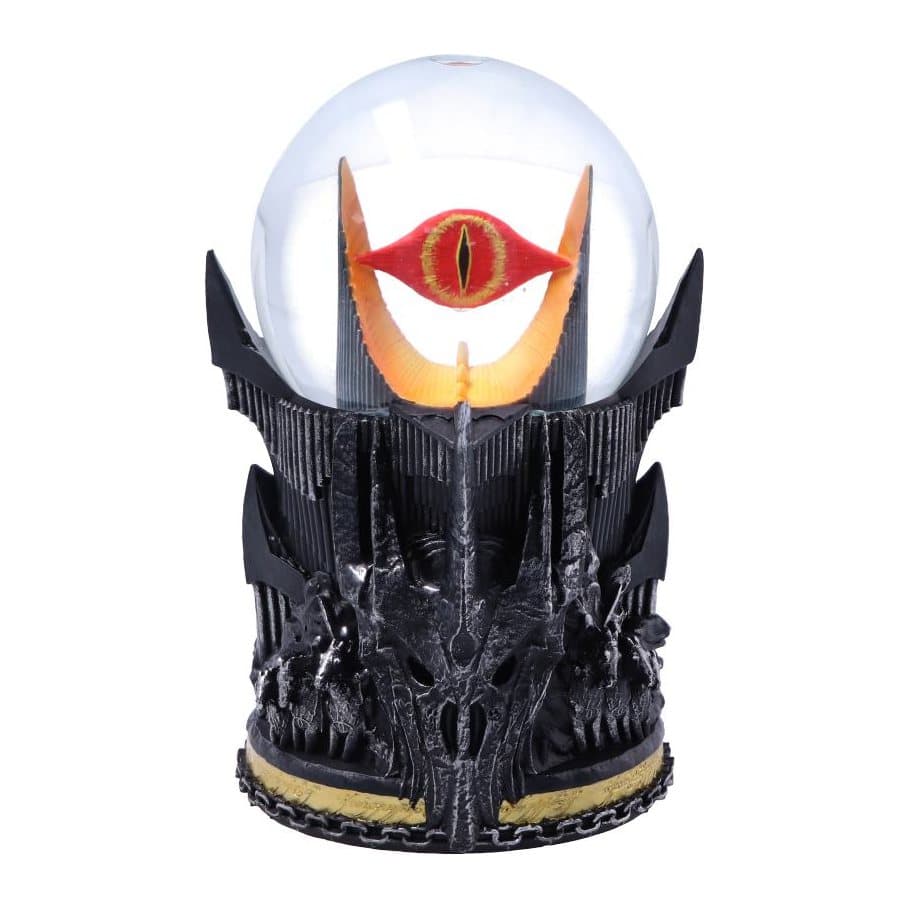 Lord of the Rings Sauron snow globe with a helmet base, Barad-Dur tower and fiery eye