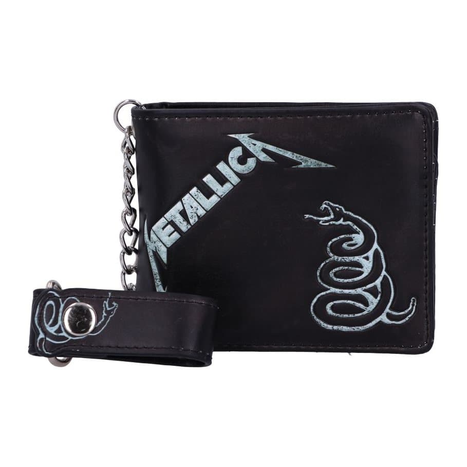 Black Metallica Black Album wallet with chain and snake artwork