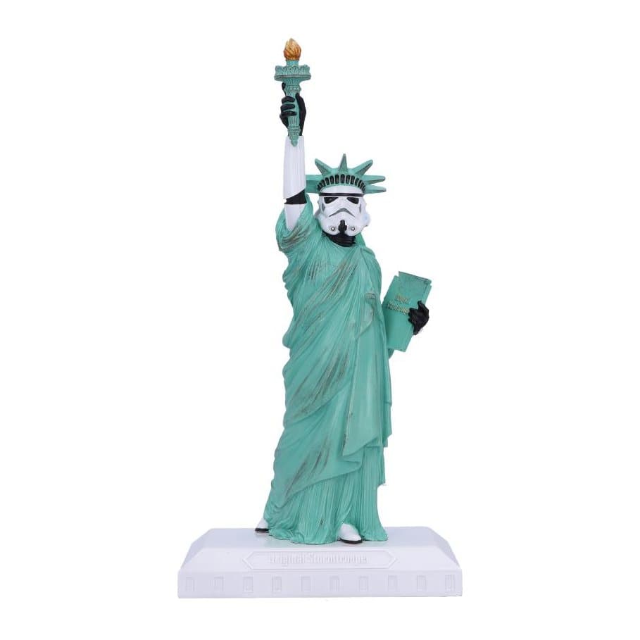 Stormtrooper figurine posed as the Statue of Liberty with crown, torch and tablet
