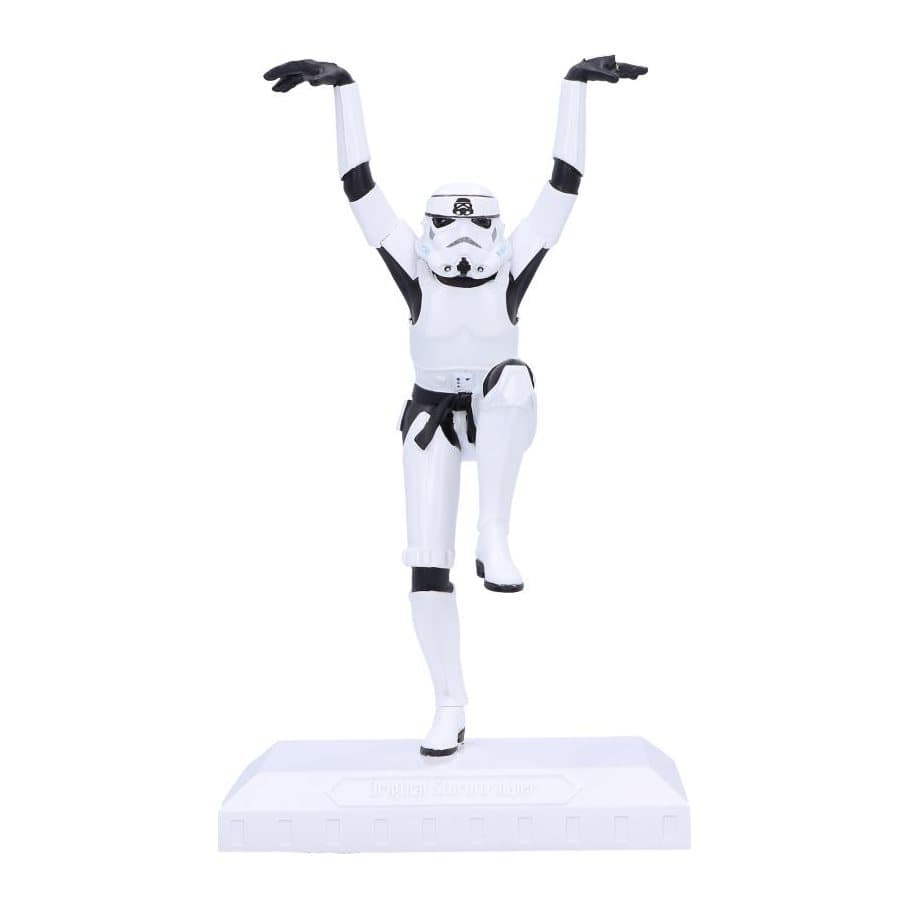 Stormtrooper figurine mid crane kick in white suit