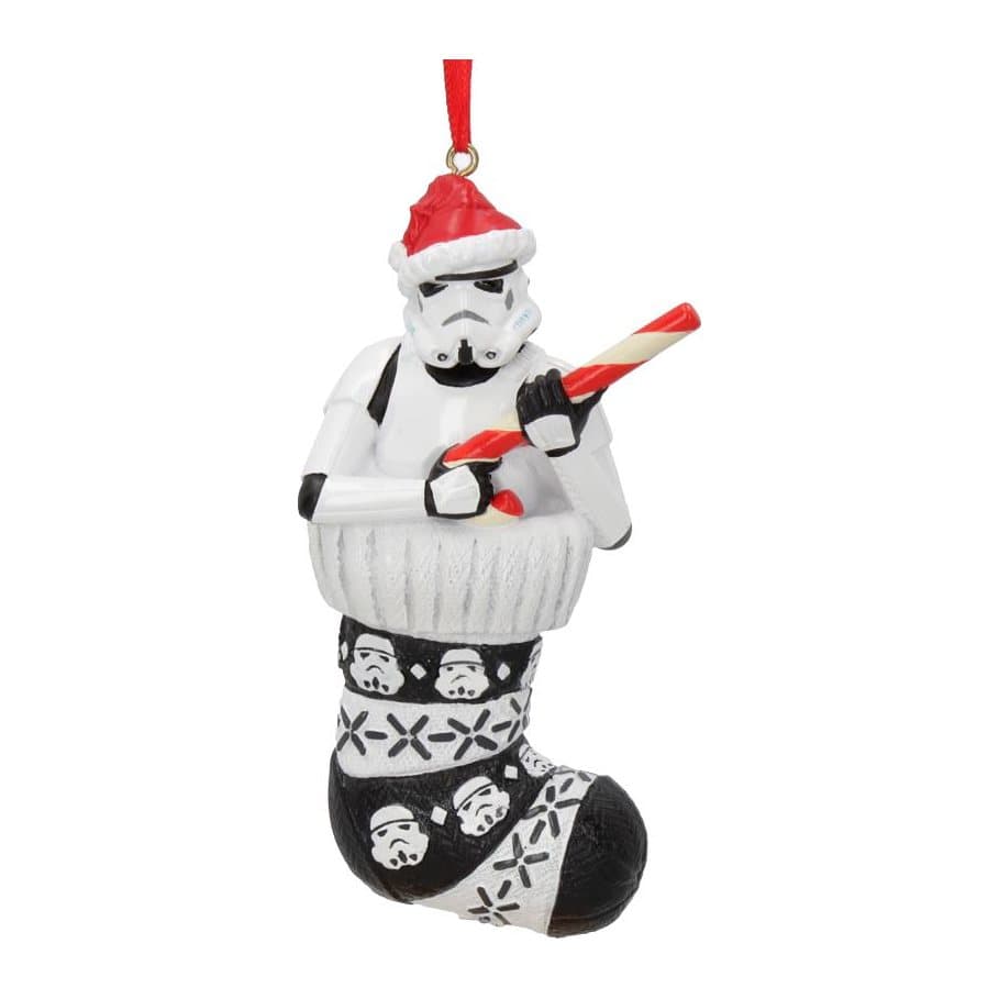 Stormtrooper with candy cane emerging from a festive stocking