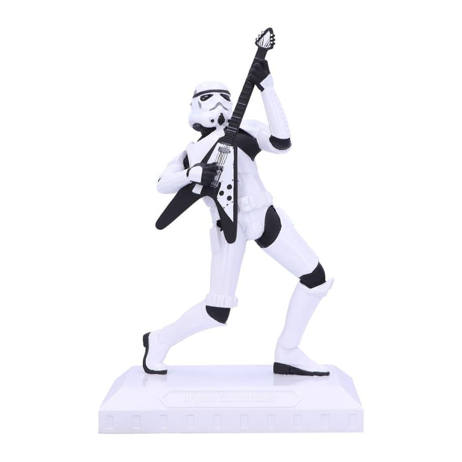 Stormtrooper figurine holding an electric guitar